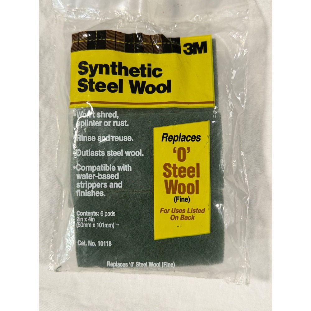3M Synthetic Steel Wool 0 Fine Grade Green Pads 4 Count 10118 Wood Refinishing